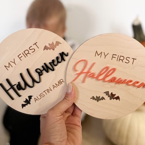 Letrero para mi primer Halloween, Primer Halloween del bebé, Accesorio fotográfico para recién nacidos, Letrero personalizado para el primer Halloween del bebé, Mi primer hito navideño