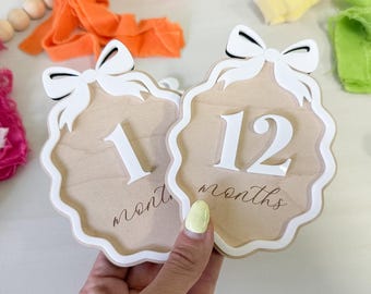 Monatliche Meilenstein Marker für Mädchen, Baby-Monatskarten, Baby-Monat-Meilenstein-Scheiben, monatliche Baby-Foto-Requisiten, Meilenstein-Plaketten für Babys