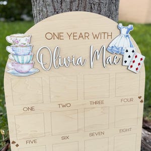 Tablero de fotos del primer año de Onederland, fiesta de primer cumpleaños en Wonderland, decoración de cumpleaños para fiesta de té, letrero de un año, exhibición de fotos de hitos