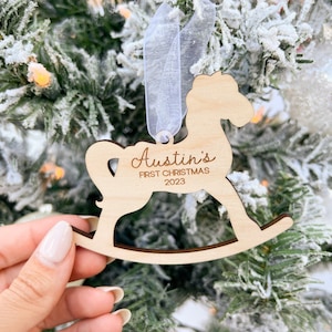 My First Christmas 2025, Babys First Christmas Ornament, 1st Christmas Ornament Baby, Engraved Rocking Horse Ornament, New Baby Gift Tag
