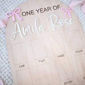 Mein erstes Jahr-Foto-Display, Bogen-Thema erster Geburtstag, Kokettes erstes Geburtstags-Bogen-Partydekor, ein Jahr der Fototafel, das erste Jahr des Babys