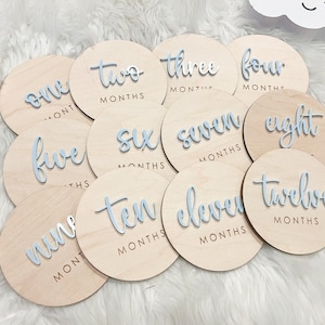 Marcador de hitos mensuales para bebé, letreros con foto para el mes, discos de madera para hitos mensuales, regalo para baby shower, acrílico personalizado para hitos de bebé.