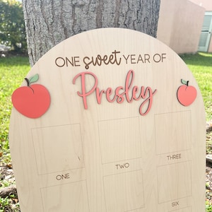 One Sweet Year Fototafel, One Sweet Peach Geburtstagsdeko, Babys erstes Jahr Schild, 12 Monate Rahmen, Peachy One 1st Birthday Fotocollage