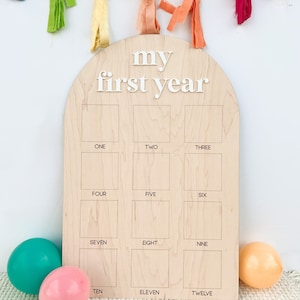 Tablero de fotos de mi primer año, tablero de fotos de un año, exhibición de fotos de los 12 meses del bebé, tablero de hitos mensuales del bebé, letrero del primer año del bebé