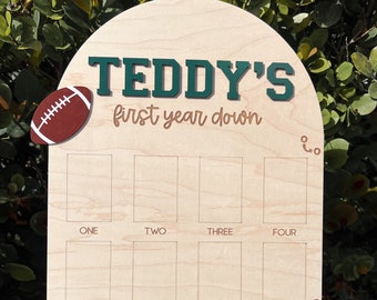 First Year Down Birthday, One Year of Birthday Months Photo Board, Baby's first year, Football Birthday Decor, Football 1st Birthday Party