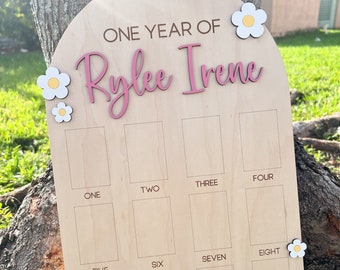 One Year of Photo Board, Daisy Birthday decor, Baby's first year Sign, 12 month frame, Groovy One Birthday Decor, 1st Birthday Photo Collage