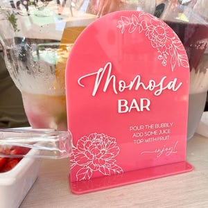Momosa Bar Schild, Babyparty Mimosa Bar Schild, Acryl Mimosa Zeichen Geschlecht offenbaren, Mimosa Menü Schild für Babyparty, Babypartydekor