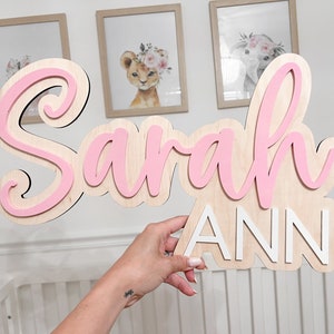 Nursery Name Sign, Large Wood Baby Name Sign, Above Crib Name Sign, Girl Name Sign, Layered Baby Name Sign, Boy Name Sign
