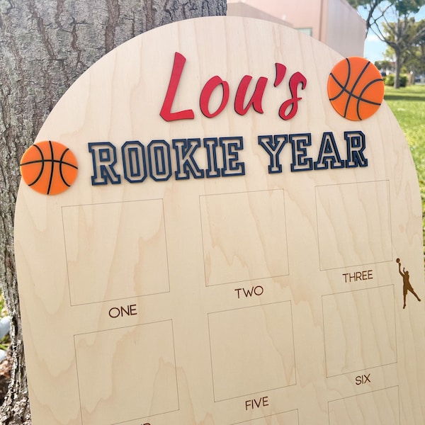 Basketball Birthday Photo Board, Sport Theme First Birthday, Rookie  Year First Photo Board, 1st Birthday Basketball Party, 12 Month Photo