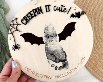 Halloween Craft for Kinder Footprint Board, Creepin 'it Süßes Halloween Baby Andenken, Ghost Footprint Schild, Kinder Handabdruck Halloween Craft