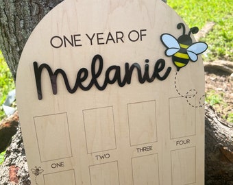 One year of Photo Board, Fun to Bee One Birthday Decor, Sweet to bee one party, Bumble Bee 1st bee day, Queen Bee first birthday party,