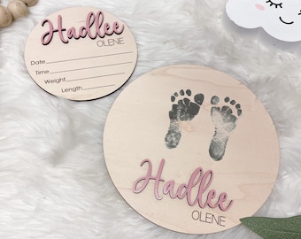 Baby Announcement Sign, Baby Name Sign for Hospital, Newborn Footprint Keepsake, Baby Birth Stats Sign, Newborn Announcement Sign