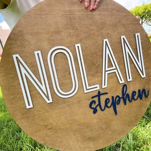 Nursery Name Sign, 3D Custom Name Sign, Baby Shower Gift, Round Wood Name Sign, Baby Name Sign, Name Reveal, Boy Nursery Theme, Crib Sign