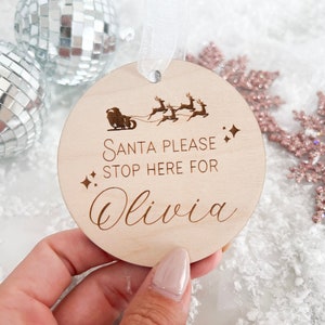 Santa Please Stop Here Ornament, Stop here for Santa Sign for Kids, Santa stop here, Personalized Kids Christmas Ornament, Stocking tag