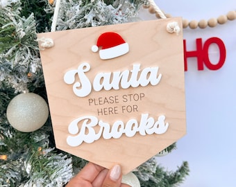 Bordje kerstman, stop hier, bordje kerstman voor kinderen, deurhanger kerstman, gepersonaliseerd kerstdecor kinderkamer