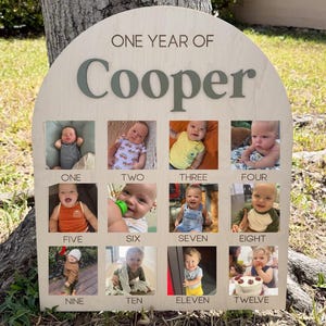 Tablero de fotos del primer año, Tablero de fotos de un año, Letrero del primer año del bebé, Marco de 12 meses, Decoración de cumpleaños, Collage de fotos del primer cumpleaños