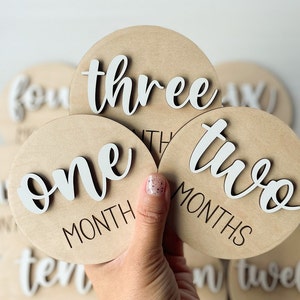 Baby Milestone Marker, Baby Month Signs Baby, Monthly Milestone Baby Discs, Baby Shower Gift, Personalized Baby Milestone 3D Wood CHUNKY image 5