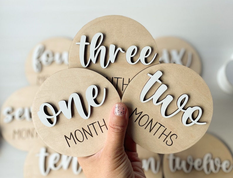 Baby Milestone Marker, Baby Month Signs Baby, Monthly Milestone Baby Discs, Baby Shower Gift, Personalized Baby Milestone 3D Wood CHUNKY image 5
