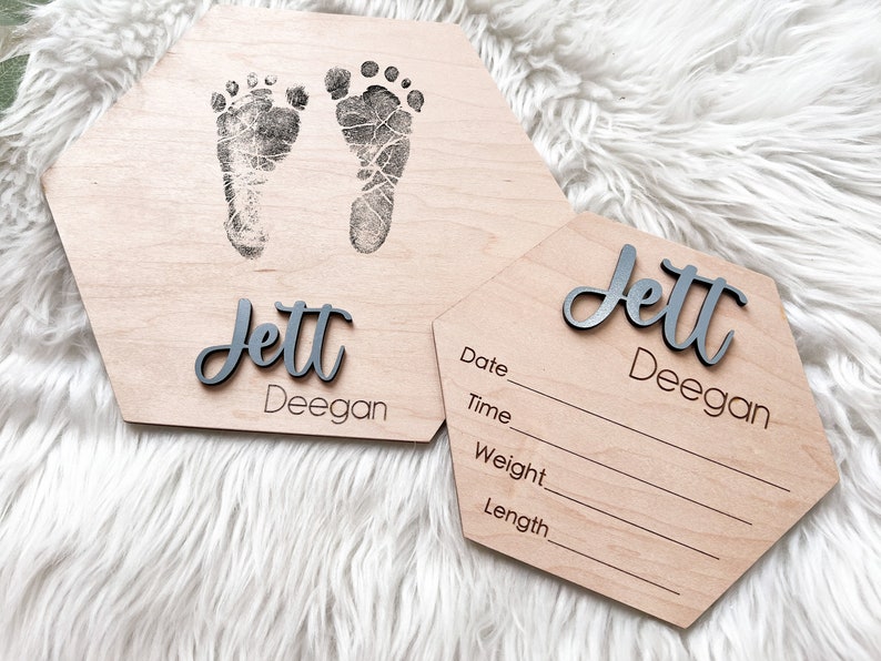 Footprint Name Sign for Hospital, Hospital Footprint Sign, Baby Announcement Sign, Baby Birth Stats Sign, Newborn Announcement Sign image 3