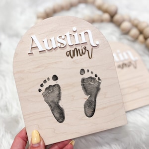 Newborn Footprint Sign, Birth Announcement Sign for Hospital, arch baby announcement sign, baby name sign, Personalized Nursery Decor