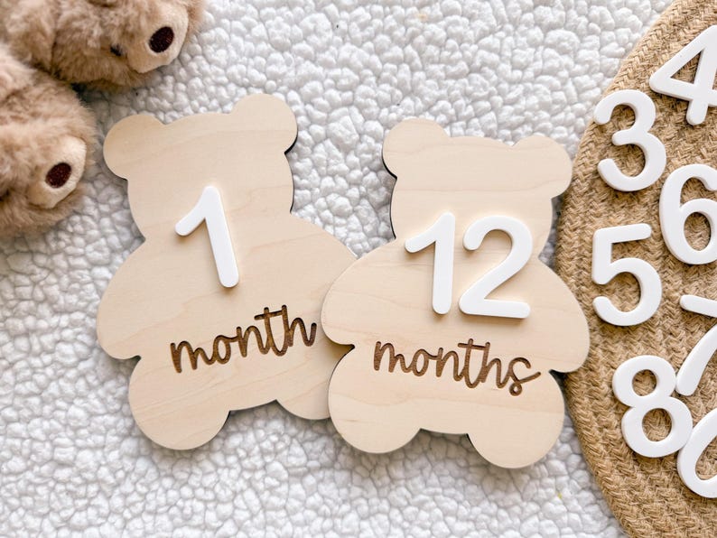 Teddy Bear Monthly Milestone Marker, Interchangeable Month Baby Bear ...