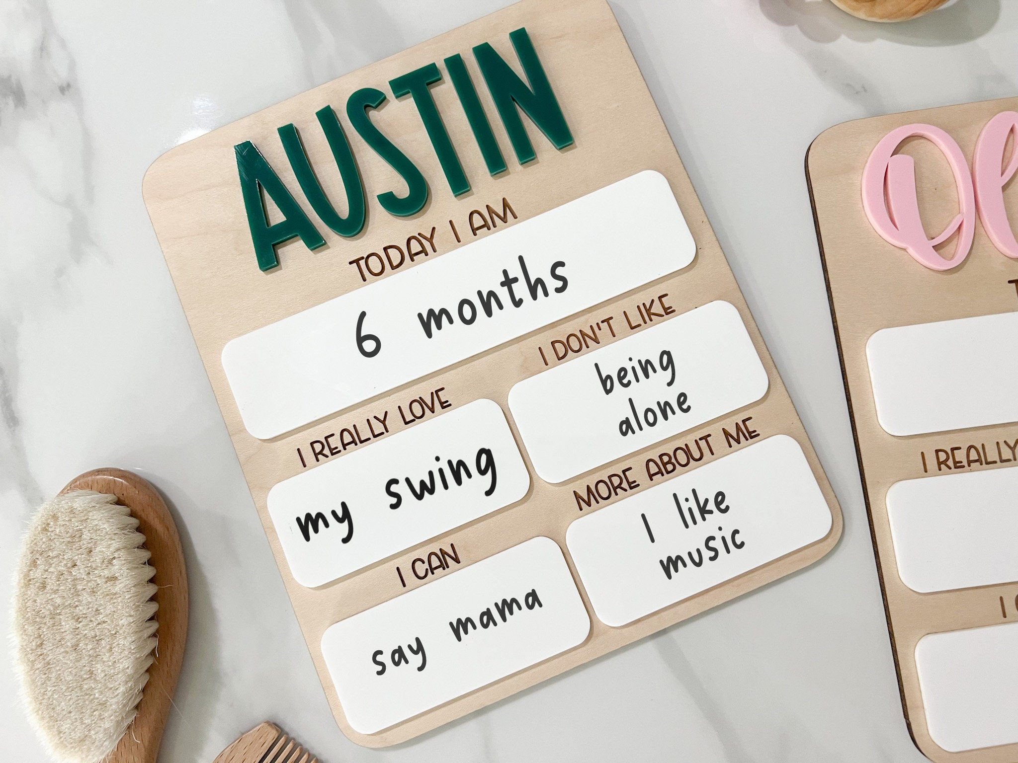 Paquete De 6 Tarjetas De Hitos Mensuales De Bebé En 3D De Madera Para Bebés De Doble Cara, 3.9 In, Redondo Para Bebés, Set De Regalo Para Recién Nacidos, Registro De