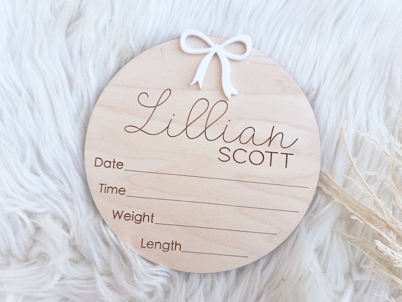Newborn Name Sign for Hospital, Baby Girl Name Sign, Birth Announcement Sign for Girl, Bow Hospital Name Sign, Gift for Baby Shower image 1