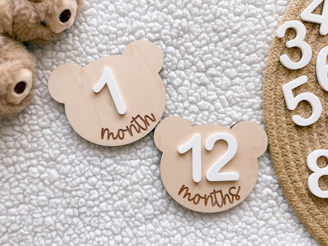 Teddy Bear Monthly Milestone Marker, Interchangeable Month Baby Bear ...