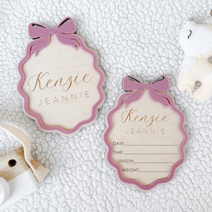 Plaque de faire-part de bébé, nom de bébé fille et plaque de statistiques de naissance pour faire-part de naissance, coffret cadeau bébé fille, faire-part de naissance à l'hôpital