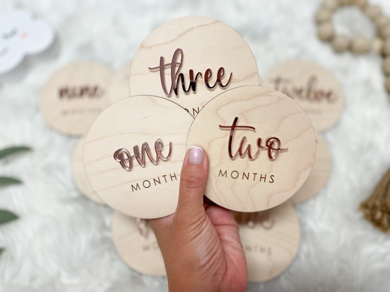 Baby Monthly Milestone Marker, Month Photo Signs Baby, Monthly Wooden Milestone Discs, Baby Shower Gift, Personalized Baby Milestone Acrylic image 4