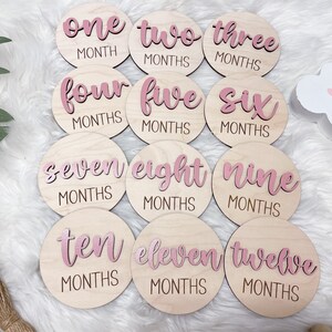 Baby Milestone Marker, Baby Month Signs Baby, Monthly Milestone Baby Discs, Baby Shower Gift, Personalized Baby Milestone 3D Wood CHUNKY image 2