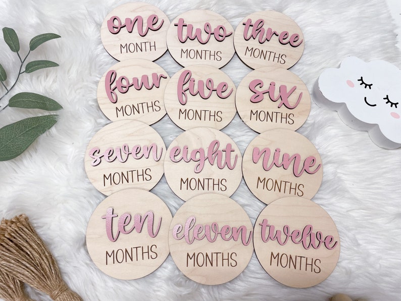 Baby Milestone Marker, Baby Month Signs Baby, Monthly Milestone Baby Discs, Baby Shower Gift, Personalized Baby Milestone 3D Wood CHUNKY image 2