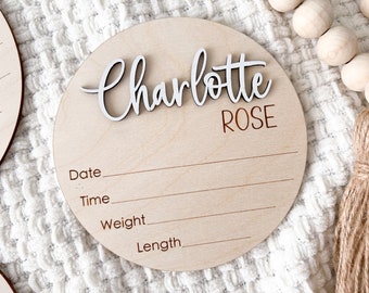 Baby Name Announcement Sign, 3D Hospital Name Wood Sign, Birth Stats Announcement Sign, Newborn Photo Prop, Engraved Baby Name Sign,