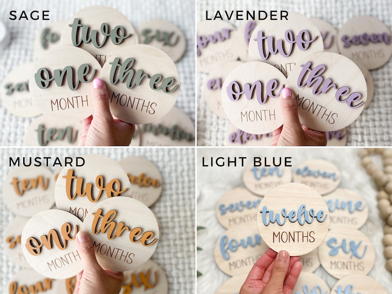 Baby Milestone Marker, Baby Month Signs Baby, Monthly Milestone Baby Discs, Baby Shower Gift, Personalized Baby Milestone 3D Wood CHUNKY image 3