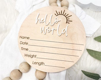 Gender Reveal Sign, Hello World Birth Announcement Plaque, Gender Neutral Welcome Baby Name Sign, It's a Boy It's a Girl Sign for Hospital
