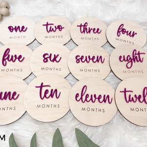 Baby Monthly Milestone Marker, Month Photo Signs Baby, Monthly Wooden Milestone Discs, Baby Shower Gift, Personalized Baby Milestone Acrylic image 5