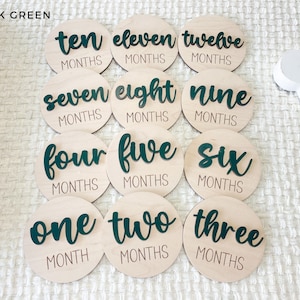 Baby Milestone Marker, Baby Month Signs Baby, Monthly Milestone Baby Discs, Baby Shower Gift, Personalized Baby Milestone 3D Wood CHUNKY image 7