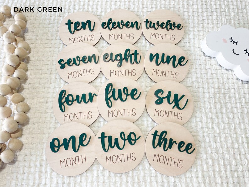 Baby Milestone Marker, Baby Month Signs Baby, Monthly Milestone Baby Discs, Baby Shower Gift, Personalized Baby Milestone 3D Wood CHUNKY image 7