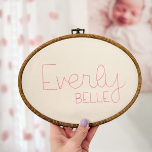 Embroidered Nursery Name Sign, Baby Name Embroidery Hoop, Embroidered Birth Announcement Sign, Embroidery Hoop Nursery Decor