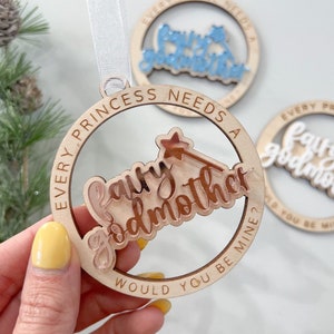 Adorno navideño ¿Quieres ser mi hada madrina?, Propuesta de madrina, Toda princesa necesita un hada madrina, Regalo navideño para madrina
