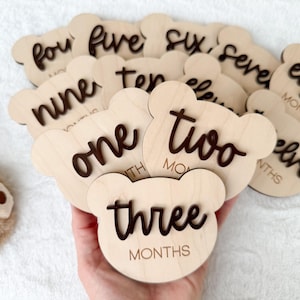 Marqueur jalon mensuel ours en peluche, cartes jalons du mois bébé ours en peluche, disques jalons mensuels en bois, panneaux photo bébé
