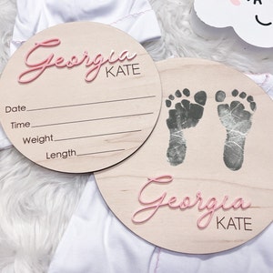 Hospital Announcement Sign and Baby Footprint Sign, Newborn Birth Announcement Name Sign, Baby Birth Stats Sign, Nursery Decor