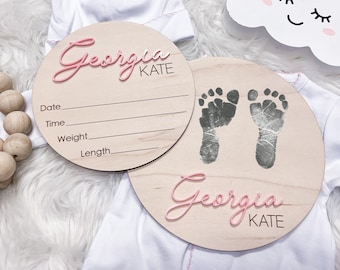 Hospital Announcement Sign and Baby Footprint Sign, Newborn Birth Announcement Name Sign, Baby Birth Stats Sign, Nursery Decor
