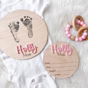 Hospital Footprint Sign, Baby Footprint Name Sign for Hospital, Birth Announcement Sign, Newborn Name Wood Sign, Baby Birth Stats Sign, image 2