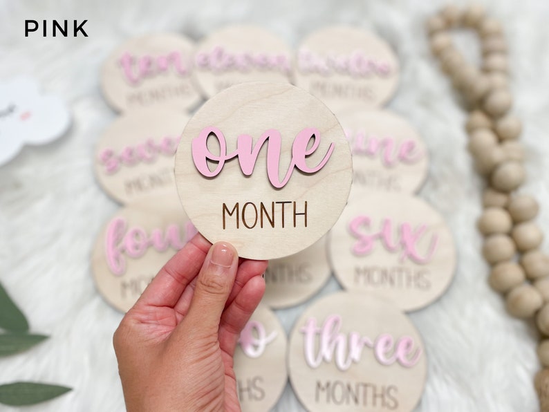 Baby Milestone Marker, Baby Month Signs Baby, Monthly Milestone Baby Discs, Baby Shower Gift, Personalized Baby Milestone 3D Wood CHUNKY image 6