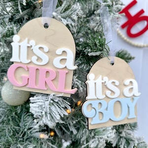 It's A Girl Christmas Ornament, It's a Boy Holiday Gender Reveal Ornament, Pregnancy Announcement, Baby Coming Soon Christmas Ornament