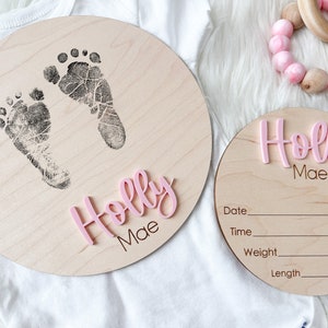 Hospital Footprint Sign, Baby Footprint Name Sign for Hospital, Birth Announcement Sign, Newborn Name Wood Sign, Baby Birth Stats Sign, image 5