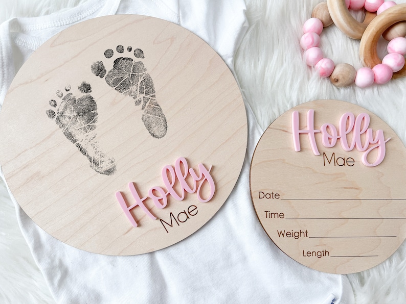 Hospital Footprint Sign, Baby Footprint Name Sign for Hospital, Birth Announcement Sign, Newborn Name Wood Sign, Baby Birth Stats Sign, image 5