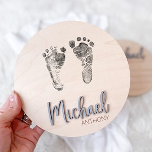 Baby Announcement Sign, Newborn Announcement Sign, Baby Name Footprint board, Newborn Footprint Name Sign for Hospital, Baby Info Birth Sign Footprint Sign Only