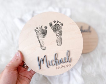 Baby Announcement Sign, Hospital Footprint Sign, Newborn Footprint Name Sign for Hospital, Baby Birth Stats Sign, Newborn Announcement Sign